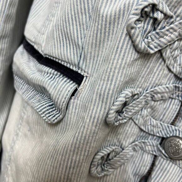 Free People Womens Jacket Medium Striped Denim Military Style Button Blazer - Picture 10 of 17